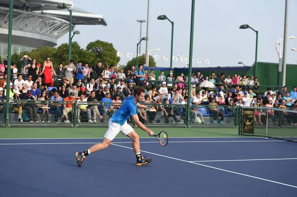 Andy Murray Wielkiej Brytanii Zwraca Strzał Podczas Sesji Treningowej Dla — Zdjęcie stockowe