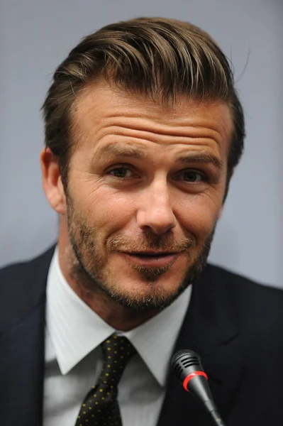 Superstar Inglês David Beckham Fala Uma Conferência Imprensa Cidade Nanjing — Fotografia de Stock