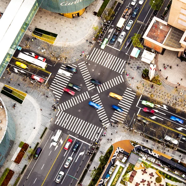 Vista Aérea Del Tráfico Ocupado Huaihai Road Centro Shanghai China — Foto de Stock