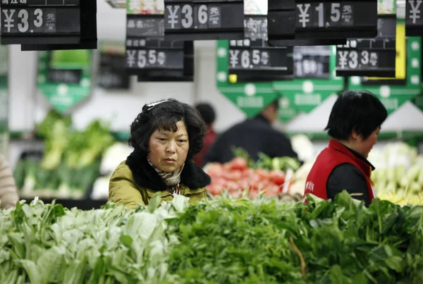 Китайські Покупці Магазин Овочів Супермаркеті Huaibei Міста Східна Chinas Аньхой — стокове фото