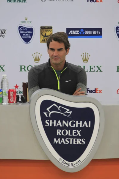 Sviçreli Tenis Yıldızı Roger Federer Bir Basın Toplantısı 2014 Shanghai — Stok fotoğraf