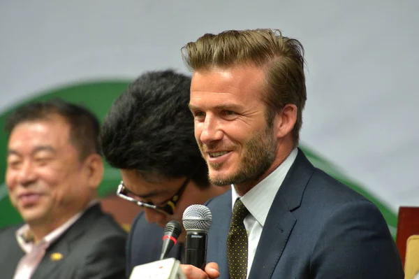 Суперзвезда Английского Футбола Дэвид Бекхэм Выступил Пресс Конференции Нанкине Провинция — стоковое фото