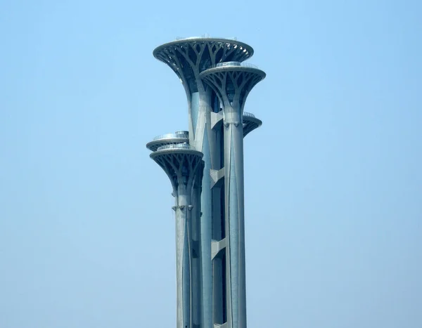 View Five Nail Shaped Sightseeing Towers Olympic Green Beijing China — Stock Photo, Image