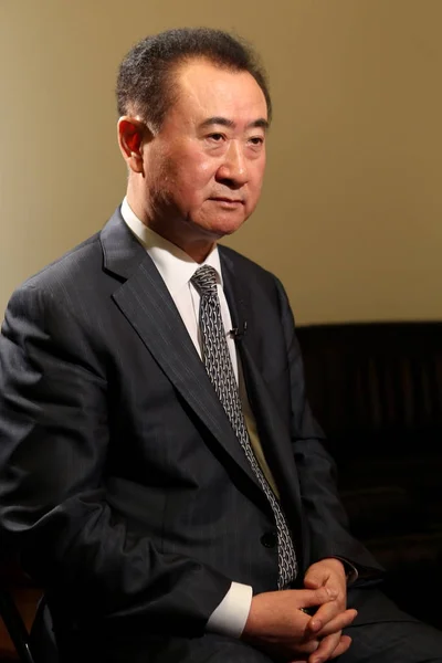 Wang Jianlin Ordförande Wanda Group Deltar Intervju Shanghai Kina Mars — Stockfoto