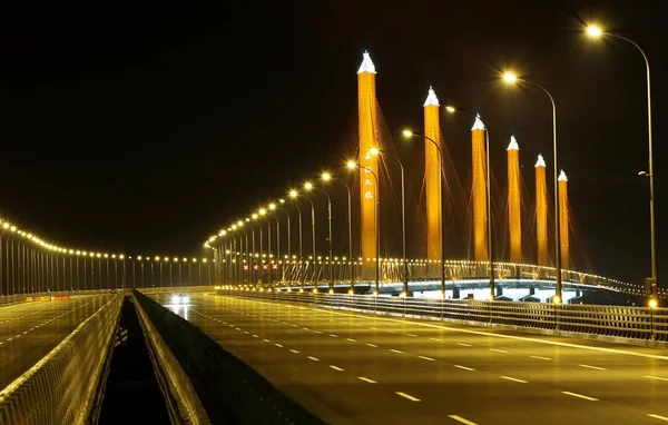 Vista Notturna Del Ponte Jiashao Che Collega Città Jiaxing Shaoxing — Foto Stock