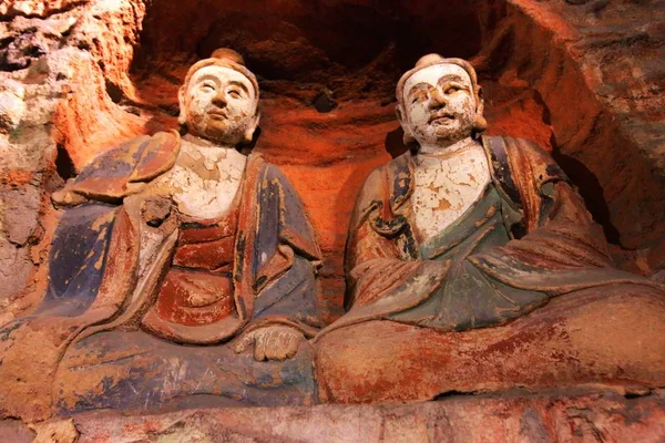 Vue Des Sculptures Bouddha Aux Grottes Yungang Dans Ville Datong — Photo