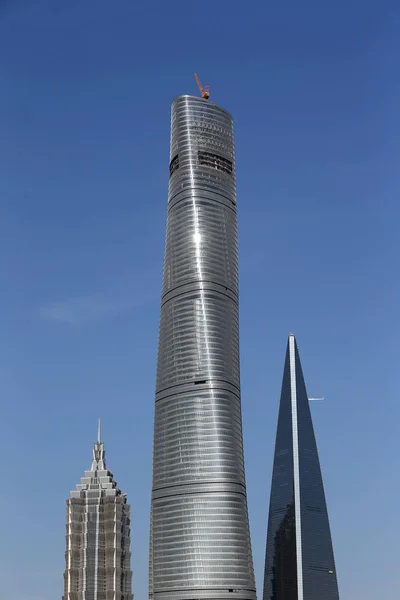 Shanghai Tower Centrum Výstavbě Shanghai World Financial Center Right Jinmao — Stock fotografie