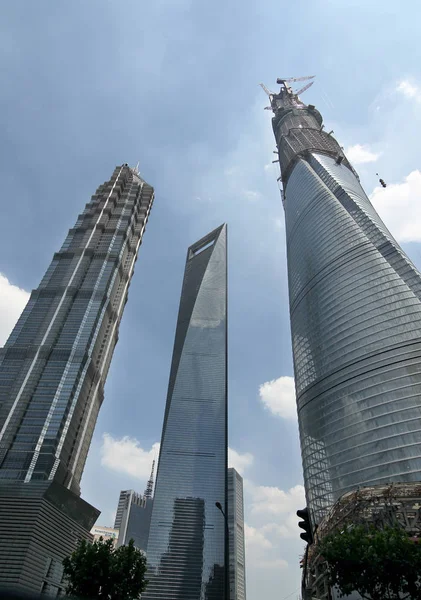 Shanghai Torony Jobb Építőipari Melletti Jinmao Torony Balra Shanghai World — Stock Fotó