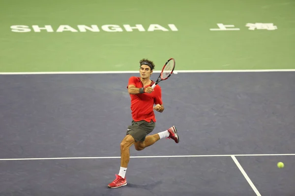Roger Federer Svájc Visszatér Egy Lövés Roberto Bautista Agut Spanyolország — Stock Fotó