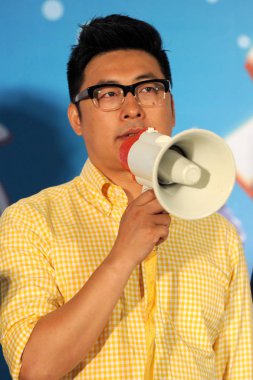 Chinese director Yuelun Wang speaks during a press conference to start filming of his new movie 
