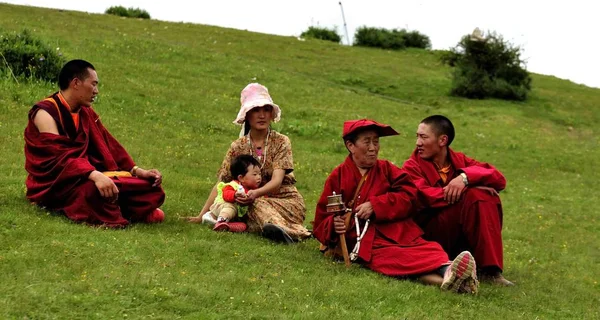 Místní Lámové Umístěte Svahu Obloze Pohřeb Sertar County Ganzi Tibetské — Stock fotografie