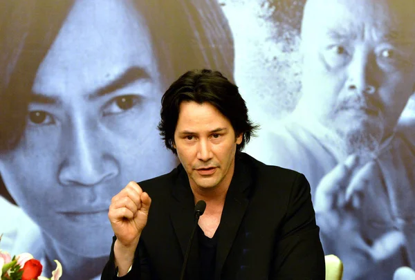 Kanadalı Aktör Yönetmen Keanu Reeves Bir Basın Toplantısı Sırasında Yeni — Stok fotoğraf