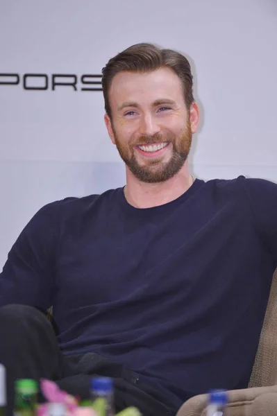 American Actor Chris Evans Smiles Press Conference 2014 Mission Hills — Stock Photo, Image