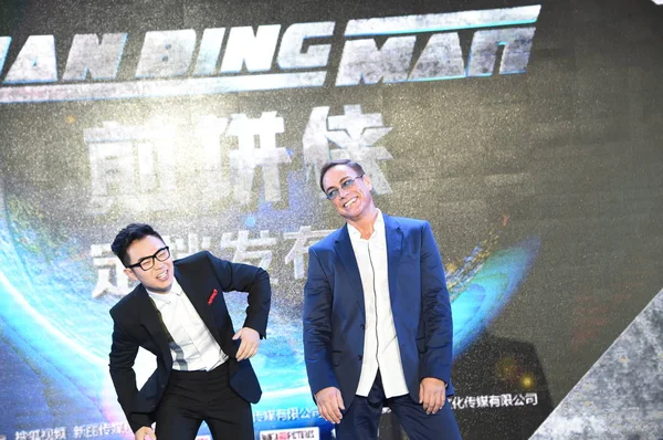 2014年11月25日 美国好莱坞动作片明星让 克劳德 范达梅 在中国北京举行的电影 煎饼人 新闻发布会上笑了 — 图库照片