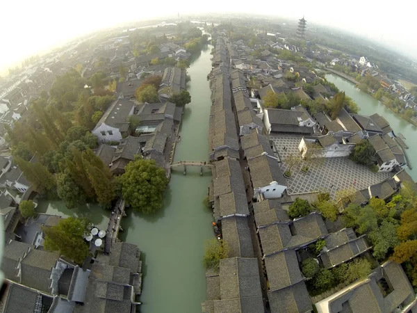 Légifelvétel Xizha Scenic Spot Wuzhen Házigazdája World Internet Konferencia Kelet — Stock Fotó