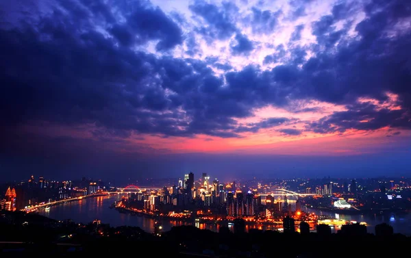 Night View Yuzhong Peninsula Skyscrapers High Rise Buildings Juction Yangtze — Stock Photo, Image
