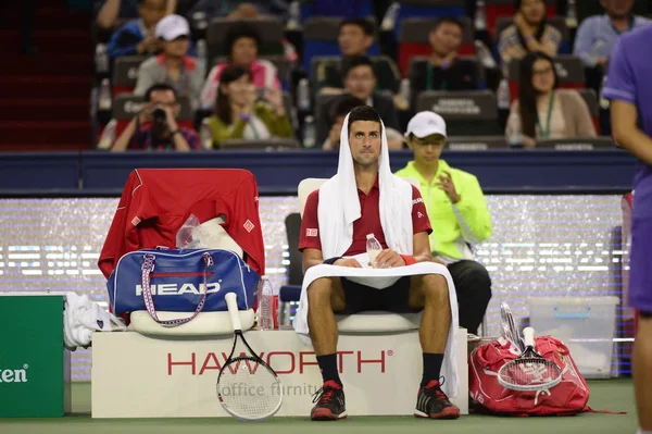 Novak Djokovic Serbiens Avbildas Kvartsfinalen Herrarnas Singlar Mot David Ferrer — Stockfoto