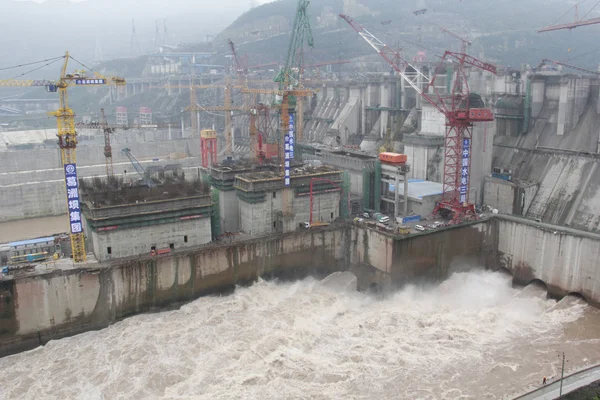 Általános Nézet Xiluodu Vízerőmű Állomás Építkezési Helyén Pingshan Megyében Délnyugatra — Stock Fotó