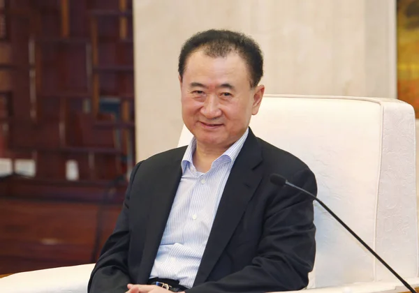 Wang Jianlin Ordförande Dalian Wanda Group Leenden Ett Möte Kunming — Stockfoto