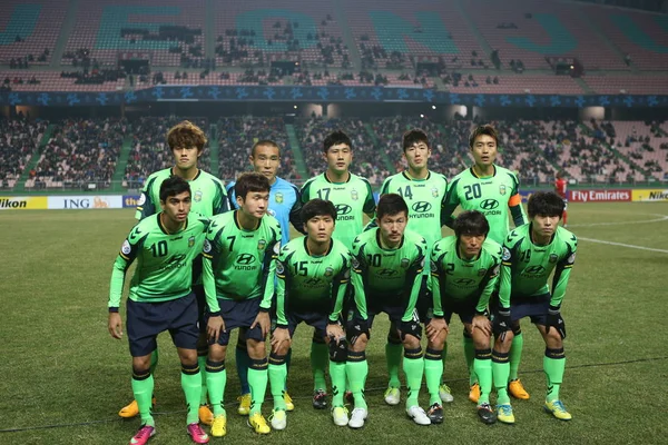 Voetballers Van Zuid Korea Jeonbuk Hyundai Motors Poseren Voor Foto — Stockfoto