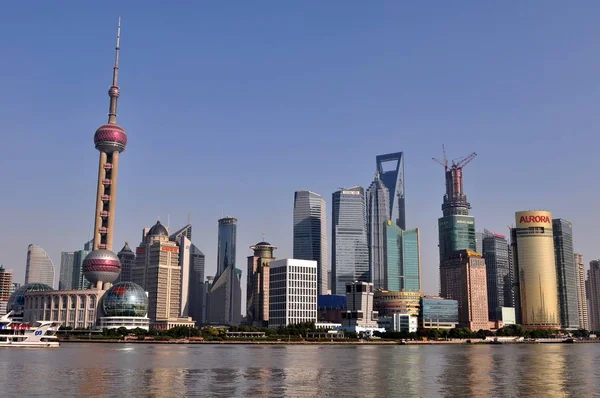 Fil Skyline Floden Huangpu Och Finansdistriktet Lujiazui Med Oriental Pearl — Stockfoto