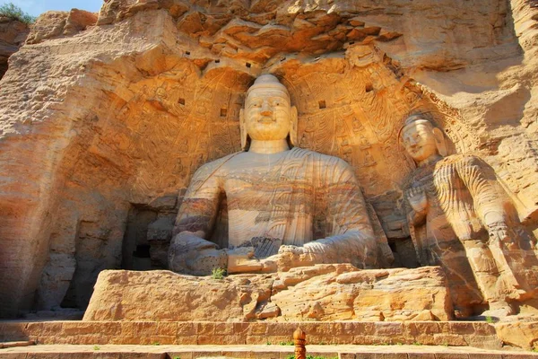 Pohled Sochy Buddhy Yungang Grotprstů Městě Datong Provincii Severní Chinas — Stock fotografie