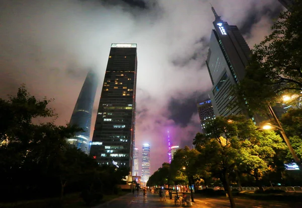 Vue Nuit Tour Shanghai Construction Gauche Autres Gratte Ciel Immeubles — Photo