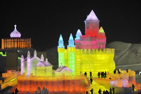 Night View Ice Sculptures Ice Snow World Harbin City Northeast — Stock Photo, Image