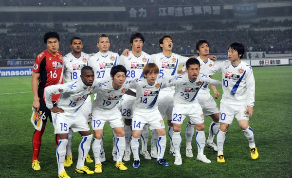 Les Footballeurs Japonais Vegalta Sendai Posent Pour Des Photos Avant — Photo