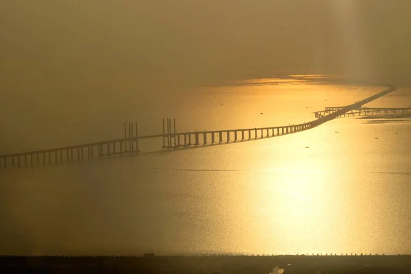 Iew Jiaozhou Bay Bridge También Llamado Qingdao Gulf Bridge Ciudad —  Fotos de Stock