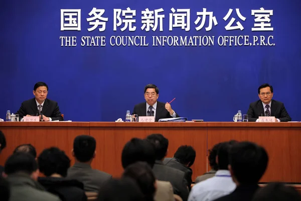 Цзяньтан Центре Директор Национального Бюро Расследований Нбп Выступает Пресс Конференции — стоковое фото
