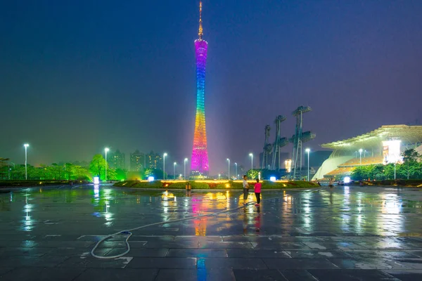 Widok Nocny Wieży Canton Tower Dzielnicy Zhuhai Guangzhou Południowochińskie Prowincje — Zdjęcie stockowe