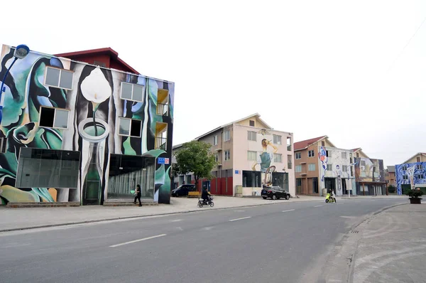 Des Peintures Des Graffitis Sont Visibles Sur Façade Maisons Dans — Photo