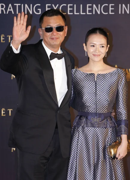 Atriz Chinesa Zhang Ziyi Direita Diretor Hong Kong Wong Kar — Fotografia de Stock