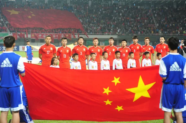 Spelare Kina Utgör Innan Trevlig Fotbollsmatch Mot Paraguay Changsha City — Stockfoto