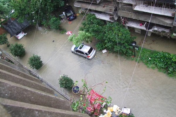 Fuzhou Şehrinde Typhoon Matmo Gelen Şiddetli Yağmurlar Neden Sular Altında — Stok fotoğraf