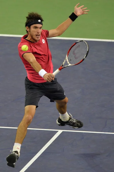 Florian Mayer Alemanha Retorna Tiro Para Roger Federer Suíça Segunda — Fotografia de Stock