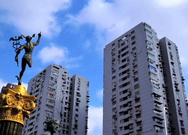 Uma Escultura Casas Residenciais Baixo Custo São Retratados Xangai China — Fotografia de Stock