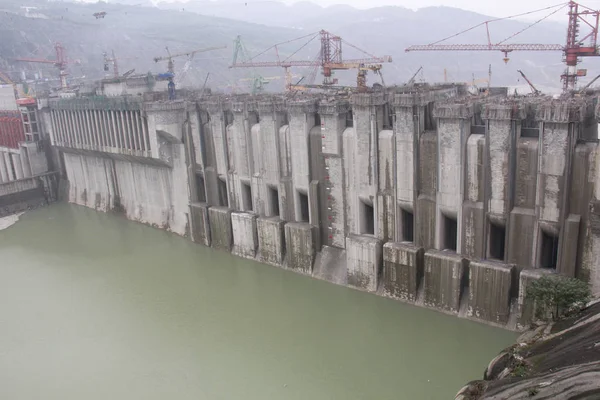 Pingshan Ilçesinde Xiluodu Hidroelektrik Stasyonu Şantiye Genel Görünümü Güneybatı Chinas — Stok fotoğraf