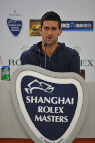 Novak Djokovic Aus Serbien Spricht Auf Einer Pressekonferenz Während Des — Stockfoto