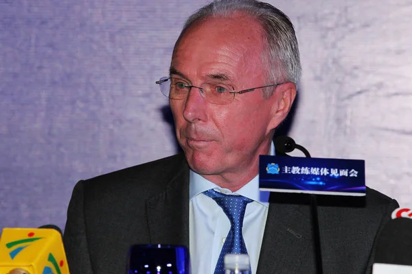 Sven Göran Eriksson Nytillträdda Förbundskapten För Kinas Guangzhou Sköter Presskonferens — Stockfoto