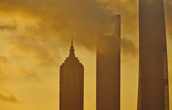 Soldan Gündoğumu Jinmao Şangay Dünya Finans Merkezi Swfc Shanghai Pudong — Stok fotoğraf