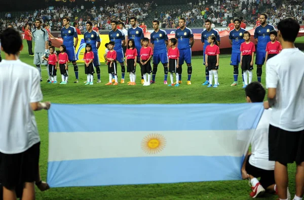 Гравців Аргентини Позувати Перед Товариському Футбольному Матчі Проти Гонконгу Гонконгу — стокове фото