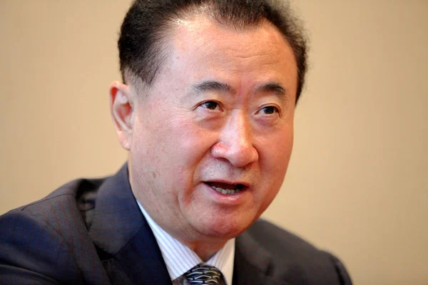 Wang Jianlin Elnöke Wanda Group Választ Kérdésre Interjú Peking Kína — Stock Fotó