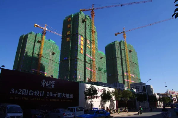 Prédios Apartamentos Altos Projeto Imobiliário Residencial Estão Construção Cidade Rizhao — Fotografia de Stock