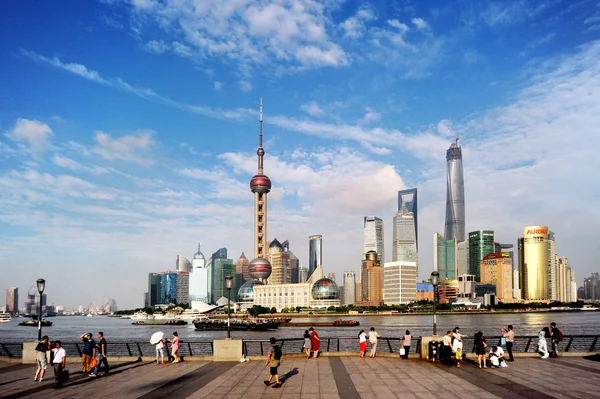 Skyline Huangpu Rzeki Lujiazui Financial District Oriental Pearl Tower Najwyższy — Zdjęcie stockowe