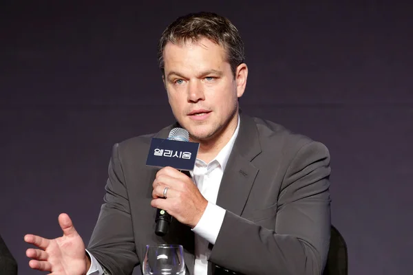 American Actor Matt Damon Speaks Press Conference His New Movie — Stock Photo, Image