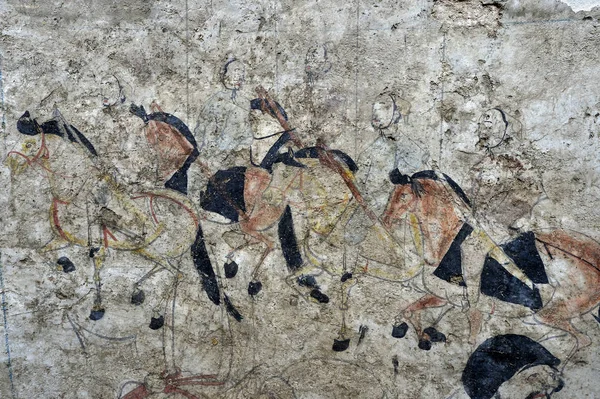 Λεπτομέρειες Για Μια Τοιχογραφία Παρατηρούνται Στο Θάλαμο Τοιχογραφία Τάφου Από — Φωτογραφία Αρχείου