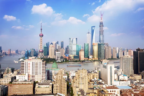 Skyline Puxi Rio Huangpu Distrito Financeiro Lujiazui Com Oriental Pearl — Fotografia de Stock