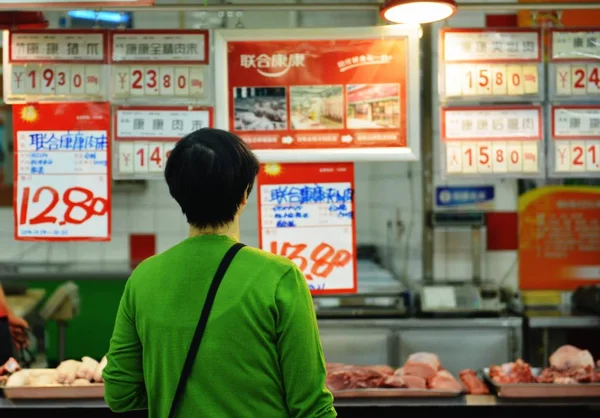 Китайские Магазины Свинины Супермаркете Городе Ханчжоу Провинция Чжэцзян Октября 2014 — стоковое фото